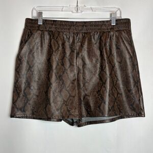 NWT VERSONA Women's L Snake Print Faux Leather Elastic Waist Shorts Brown Animal